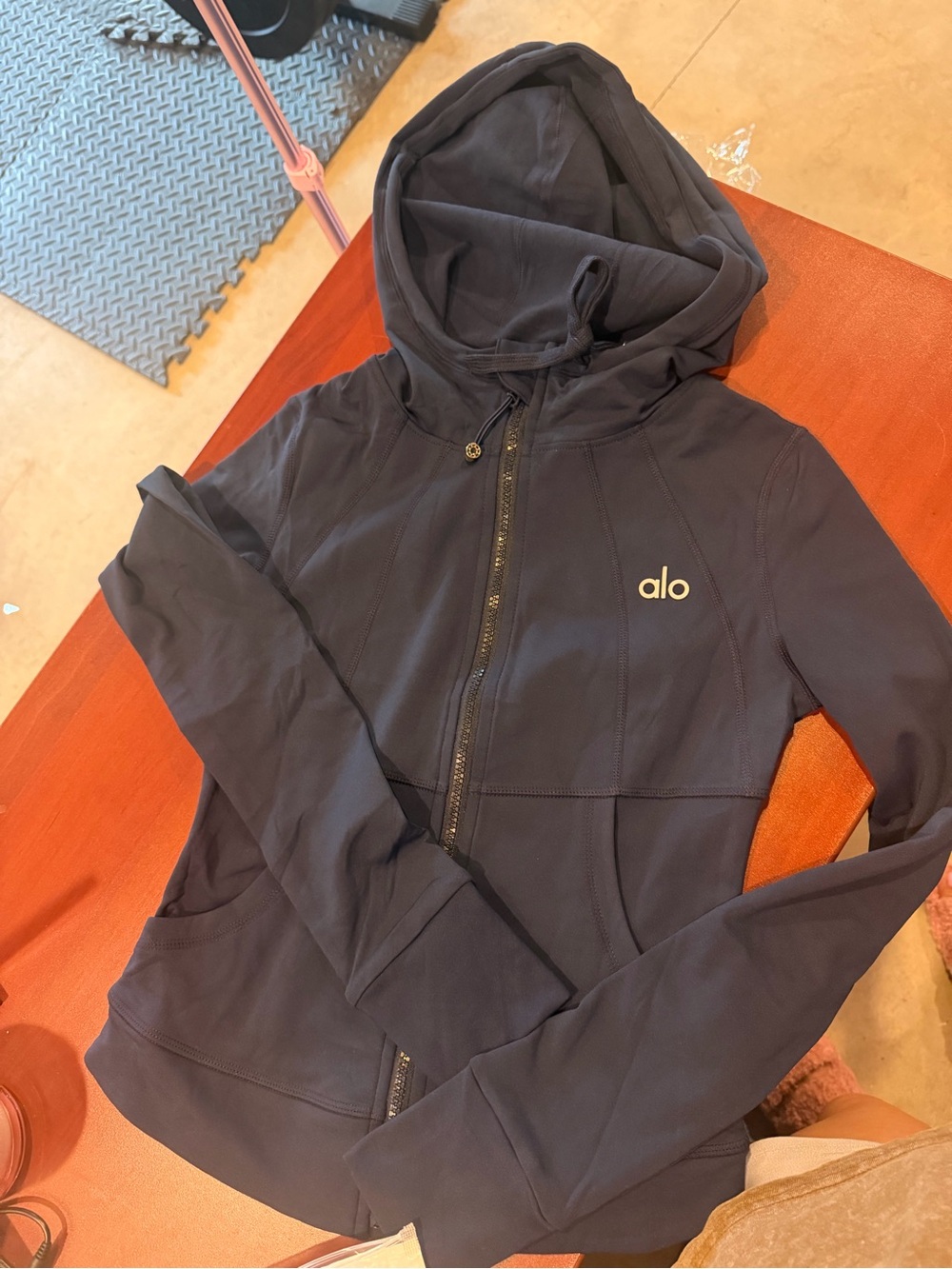 ALO Yoga Navy Zip-Up Hooded Jacket